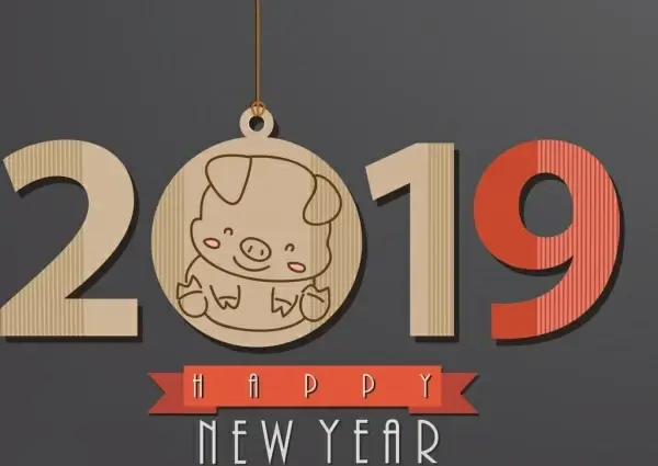 2019 new year poster flat number pig icons