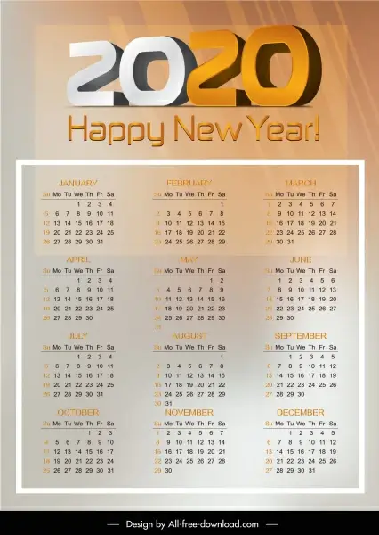2020 calendar template bright modern design blurred decor