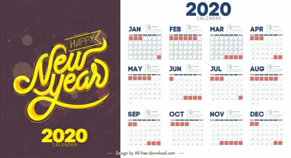 2020 calendar template simple flat decor contrast design