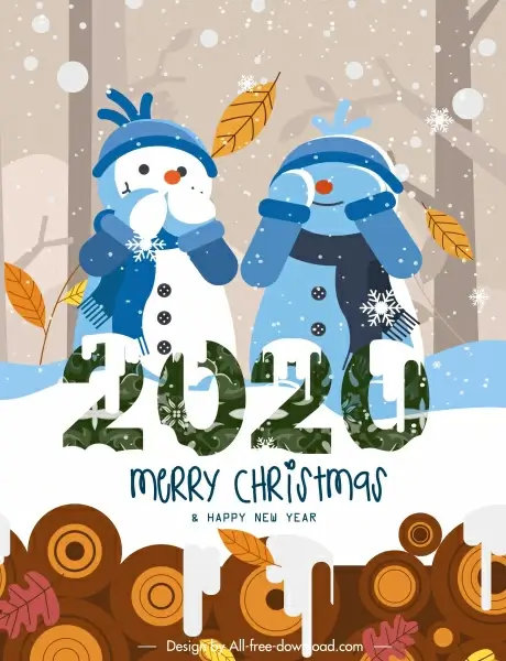 2020 christmas banner cute stylized snowman decor