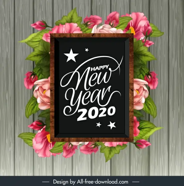 2020 new year banner elegant floras blackboard decor