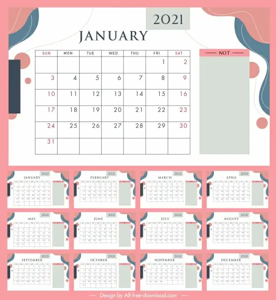 2021 calendar template bright colorful classic flat decor