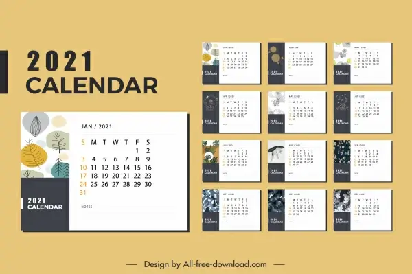 2021 calendar template classic bright decor plants theme