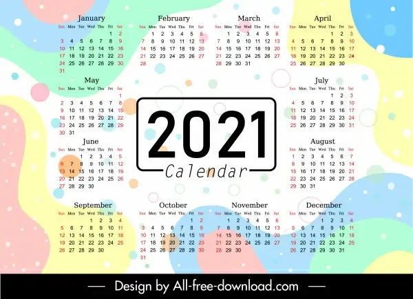 2021 calendar template colorful flat abstract decor