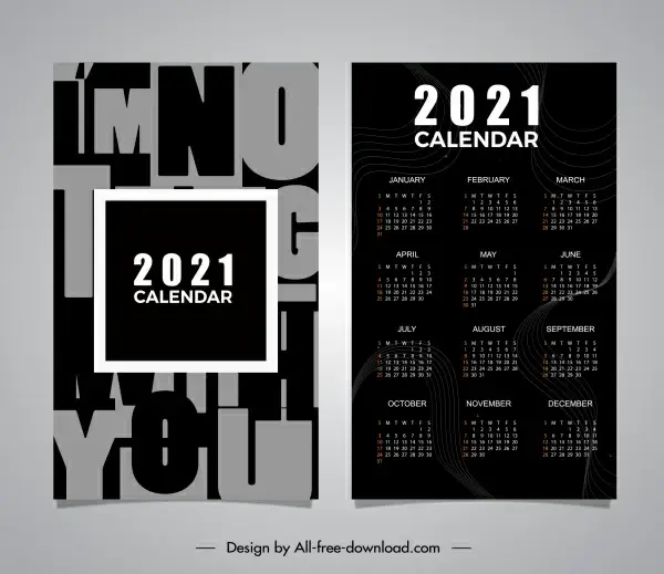 2021 calendar template dark texts decor