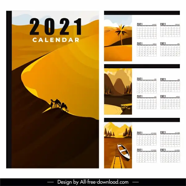 2021 calendar template desert lake river scenes decor