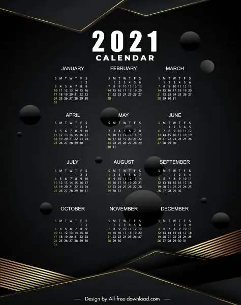 2021 calendar template elegant modern dark decor