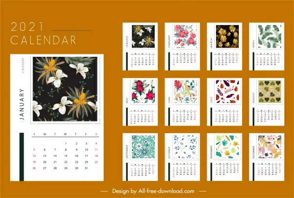 2021 calendar template elegant seasonal plants decor
