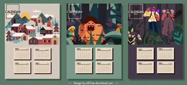 2021 calendar templates village jungle elements decor