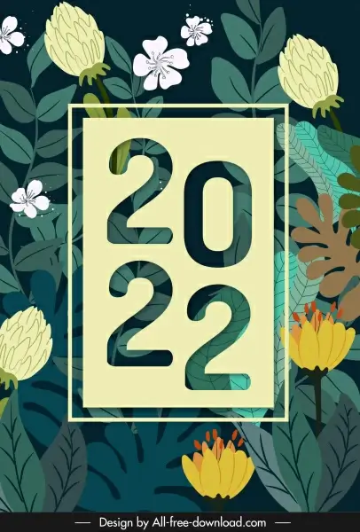 2022 calendar cover template elegant plants elements decor