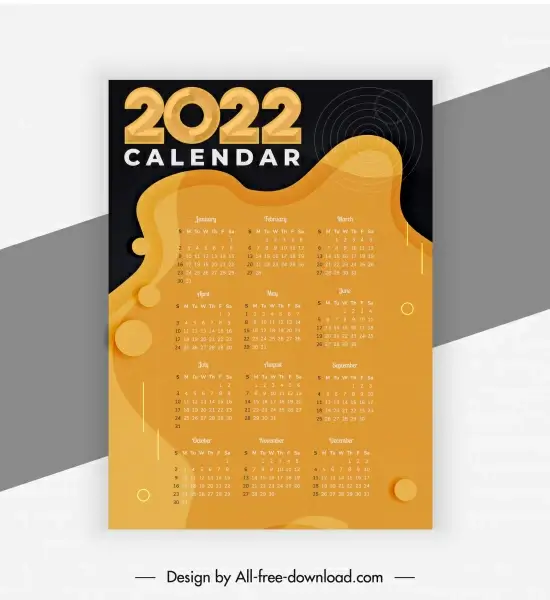2022 calendar template contrast retro abstract decor