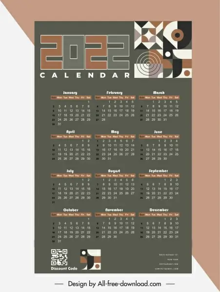2022 calendar template dark design abstract pattern decor