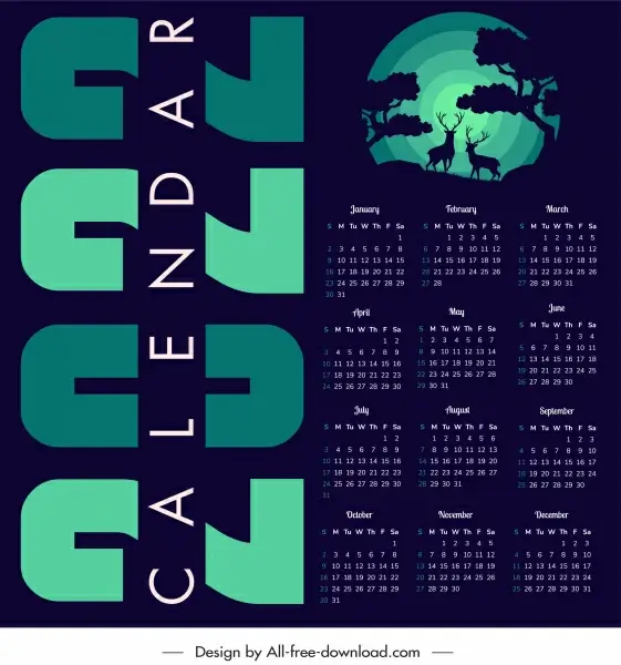 2022 calendar template dark design wild life theme