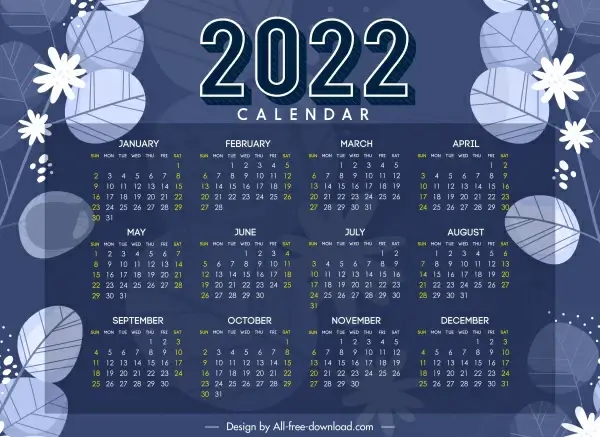 2022 calendar template dark nature elements decor