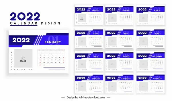 2022 calendar template elegant bright blue white plain
