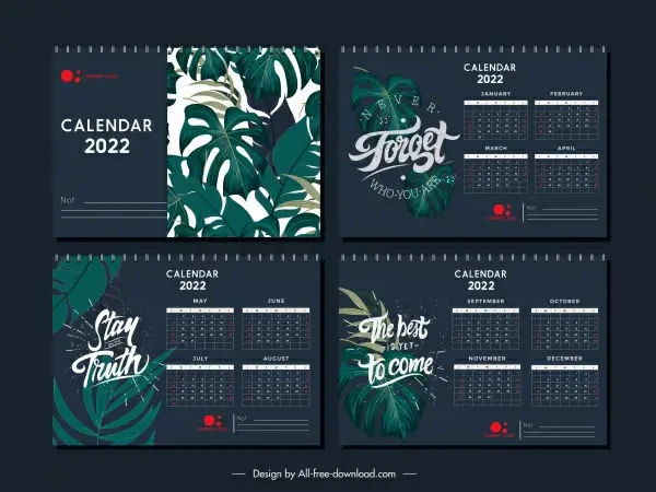 2022 calendar template elegant dark design classical leaves