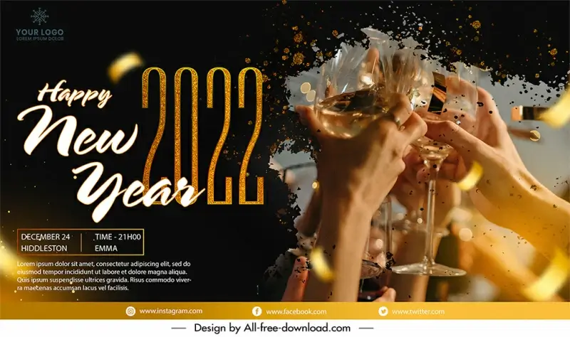 2022 new year banner template happy joyful cheering design