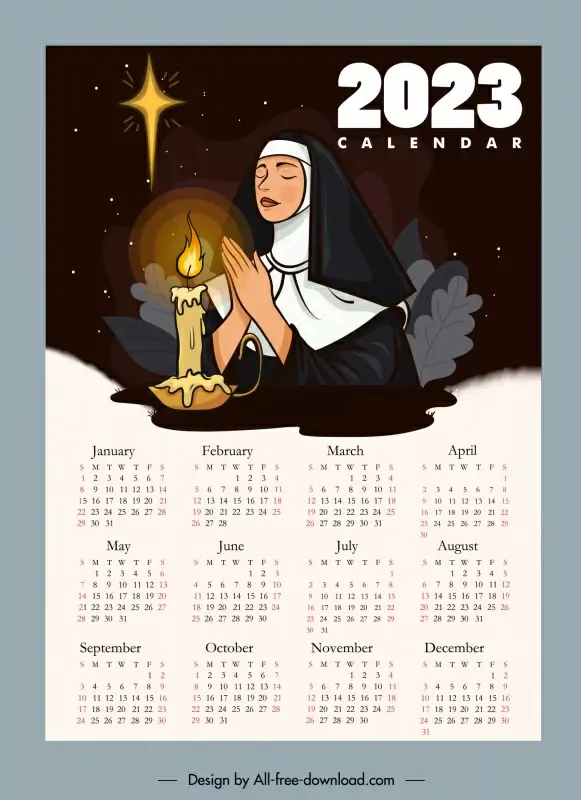 2023 calendar template christian sister praying sketch handdrawn cartoon
