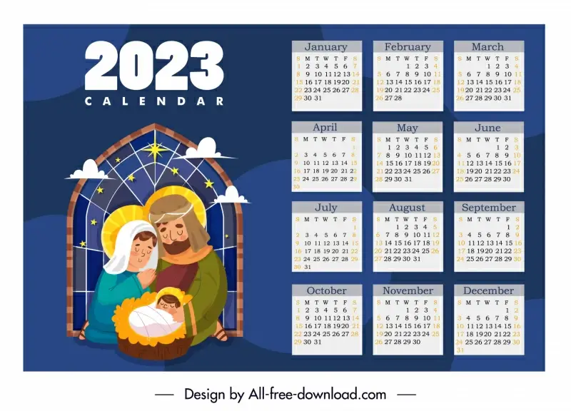 2023 calendar template jesus christ newborn cartoon characters sketch