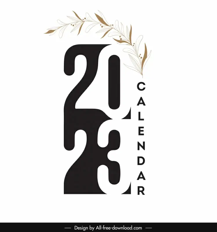 2023 calendar typography template elegant contrast stylized numbers leaves decor