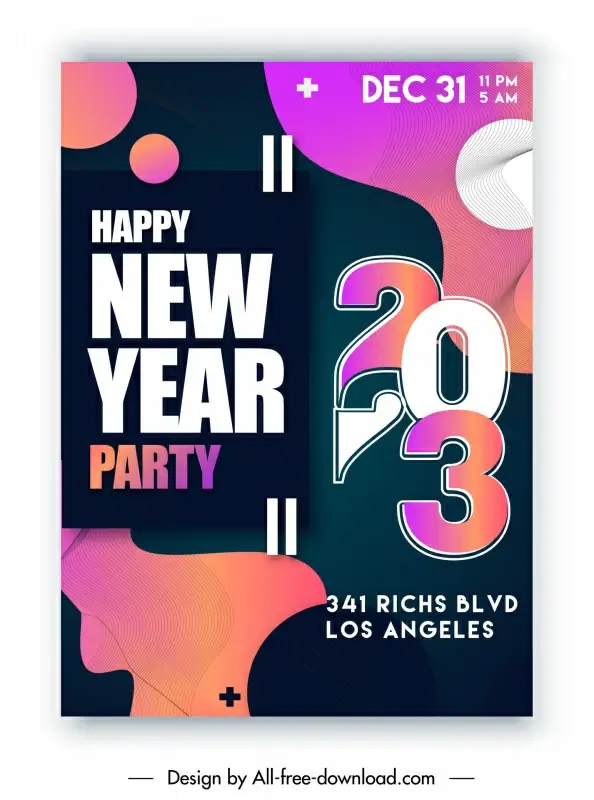 2023 happy new year poster template flat numbers circles curves decor