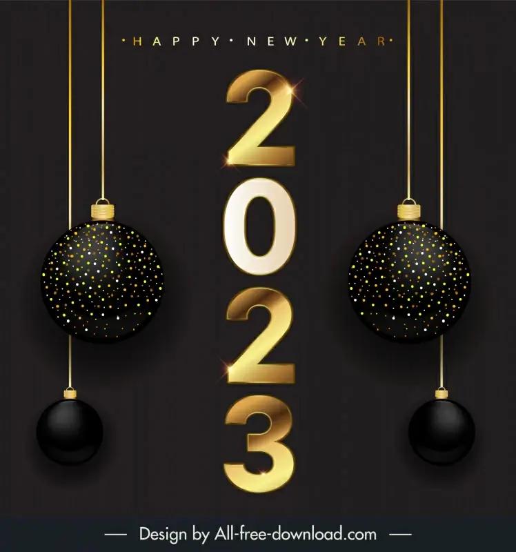  2023 new year banner template modern luxury shiny numbers bauble balls decor 