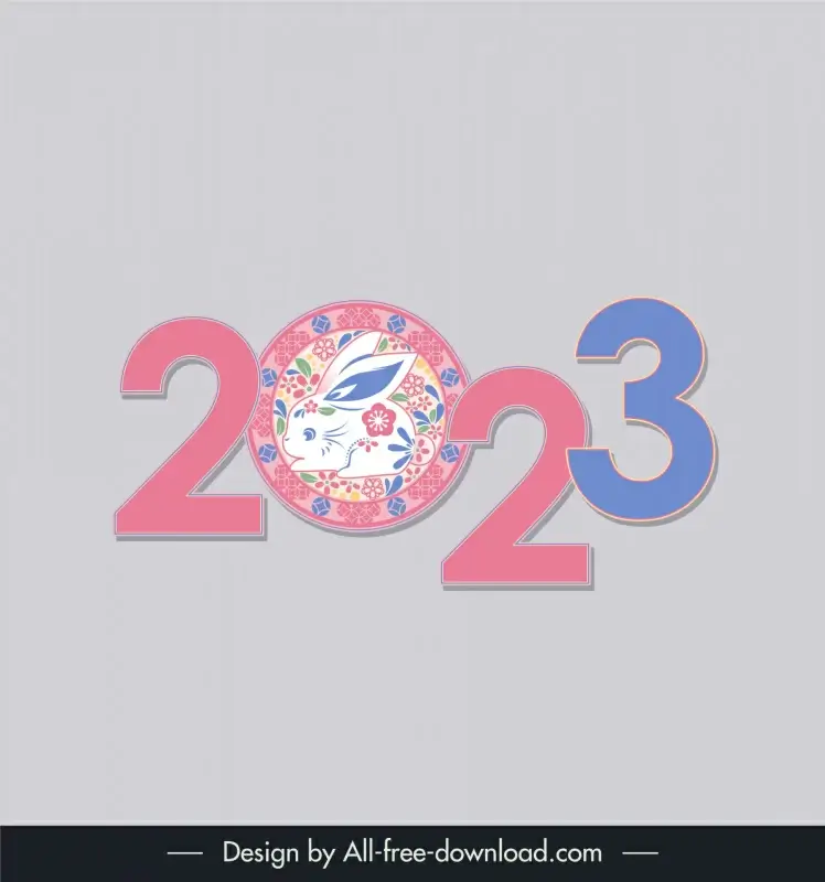 2023 new year calendar design elements stylized number elegant classic rabbit flowers decor