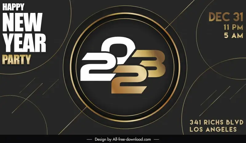  2023  new year party poster template elegant dark design circles numbers decor