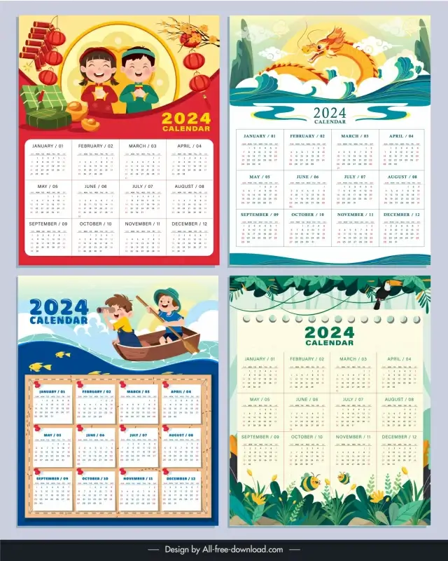 2024 calendar templates collection cute cartoon