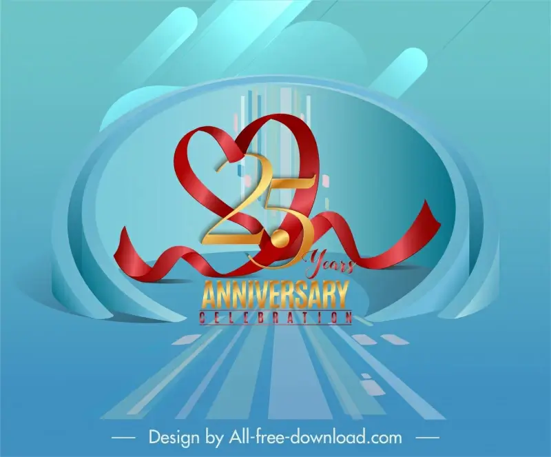 25th year anniversary background template  3d ribbon curved frame 