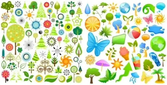 2 sets of summer theme icon vector