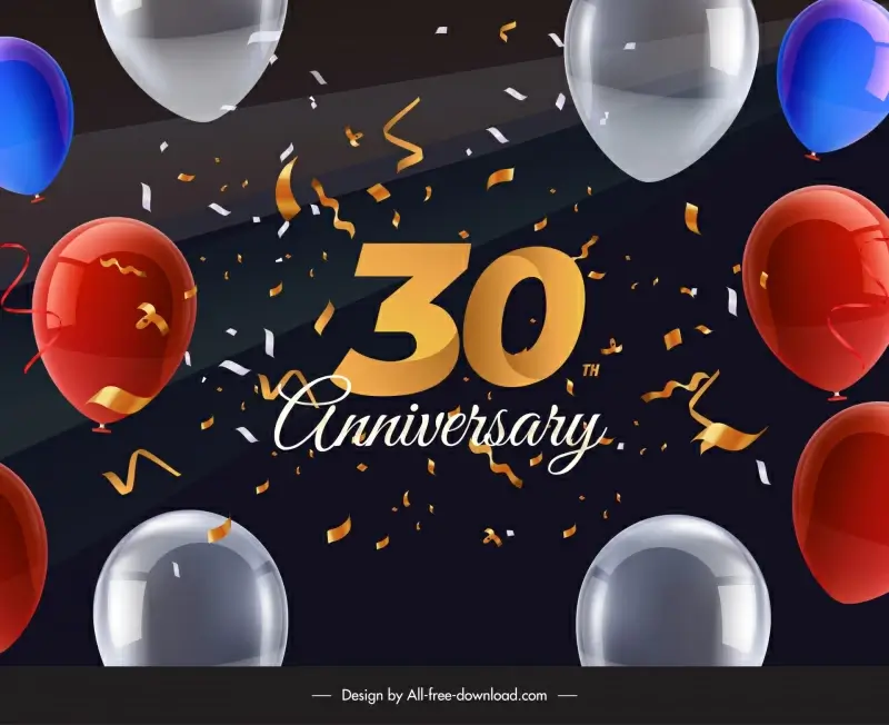 30th year anniversary background template contrast dynamic confetti balloon
