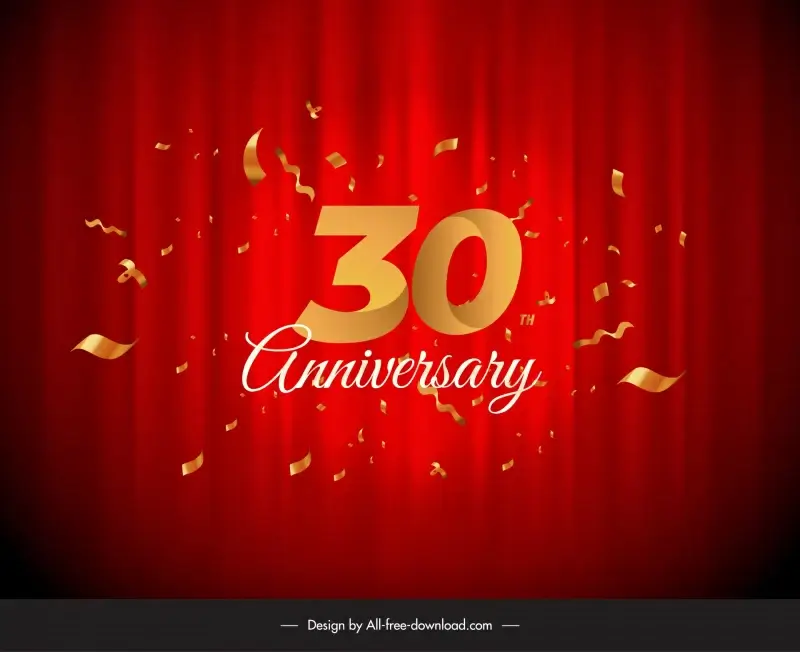 30th year anniversary background template elegant dynamic confetti curtain 