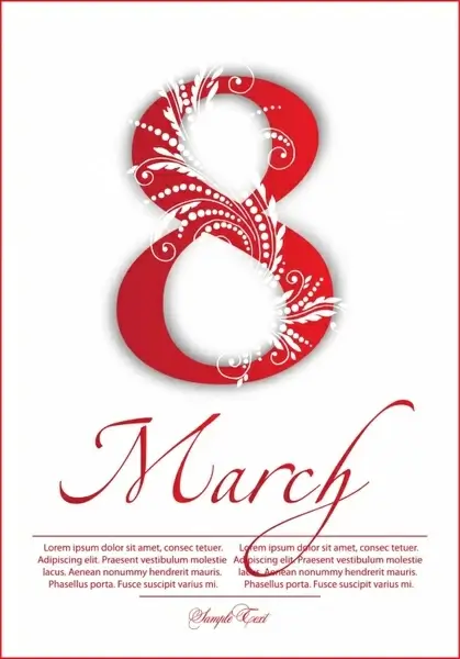 woman day banner red number calligraphic floral decor