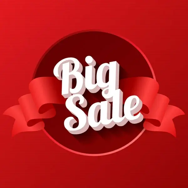3d big sale sign with ribbon