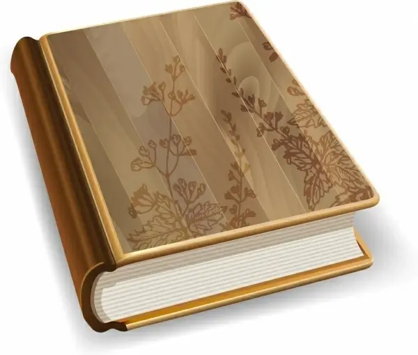 3d book icon wooden cover design flowers decoration