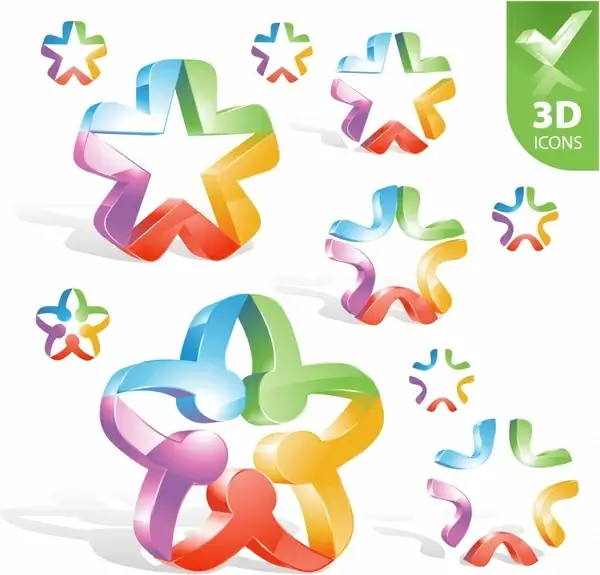 decorative stars icons modern colorful shiny 3d design
