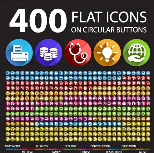 400 society flat icons vector
