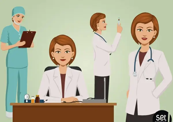 4 cartoon female doctor vector