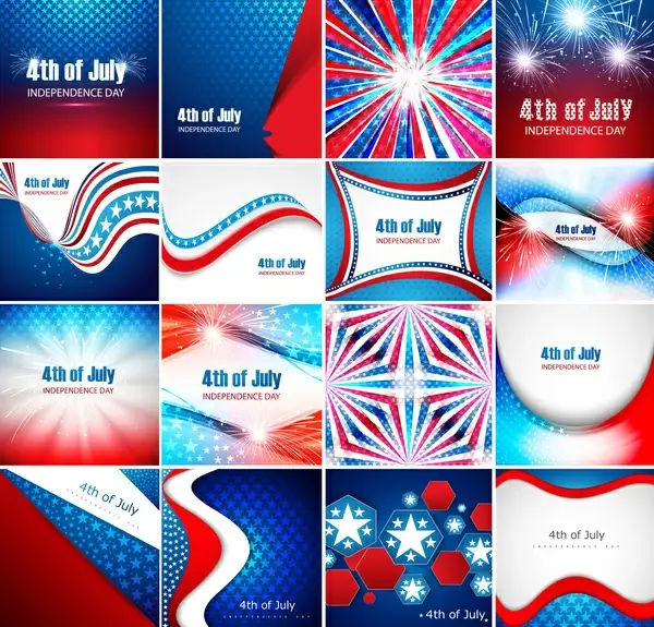 4th of july american independence day collection card set presentation celebration background vector