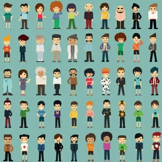 50 kind cartoon characters vector