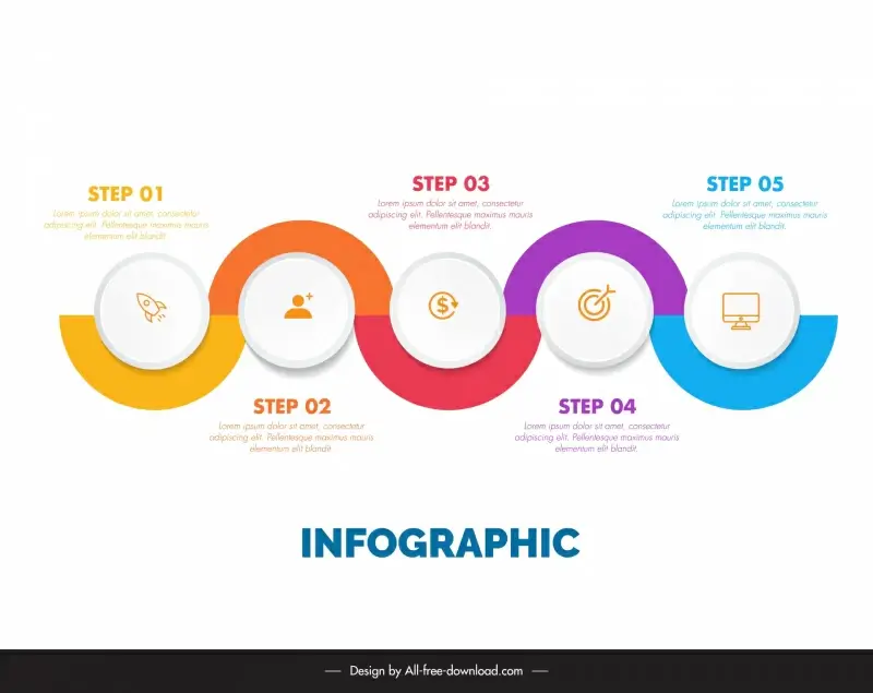 5 steps infographic template symmetric curves circles layout