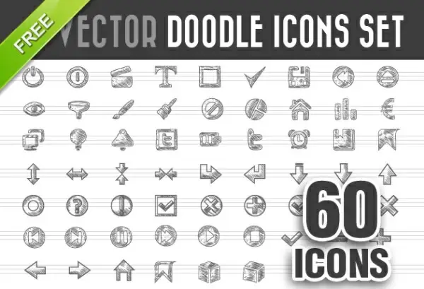 60 kind doodle icons vector