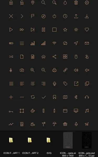 80 kind golden stroke icons