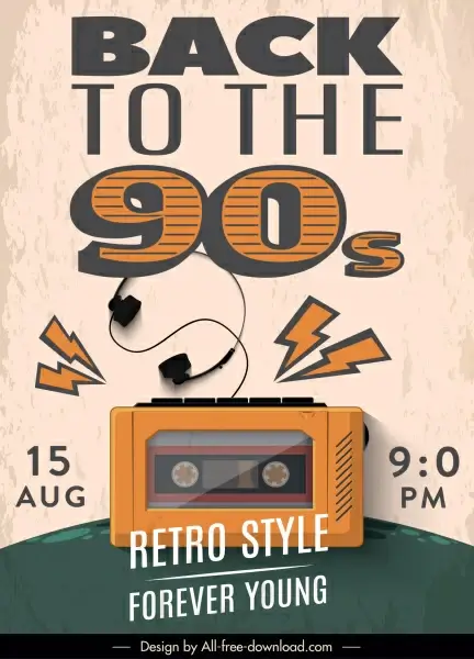 90s decade poster retro decor cassette tape sketch