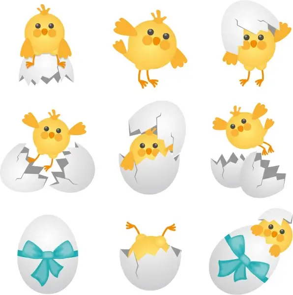9 cartoon chicken and egg vector