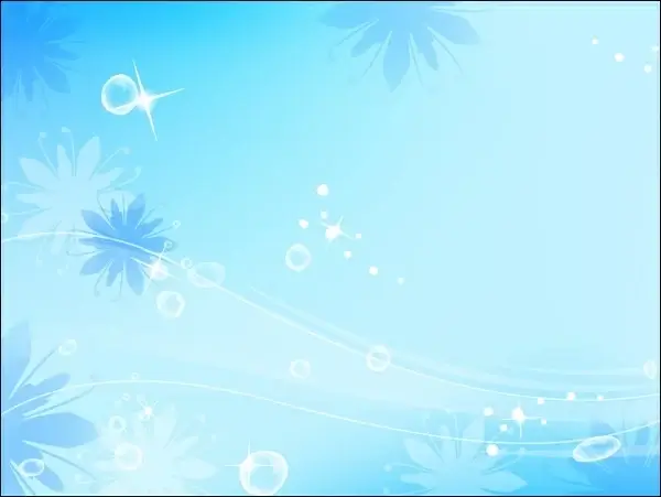 blue background vector illustration with flowers and drops