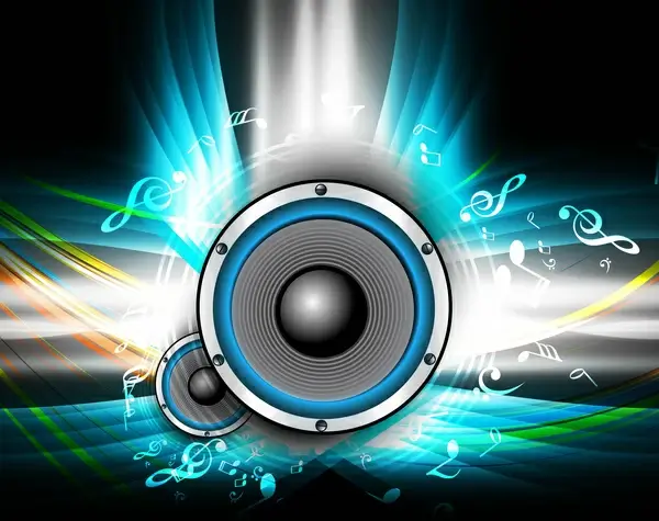 abstract speakers bright background colorful wave music notes vector illustration