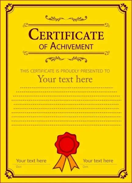achievement certificate desin in classical yellow background