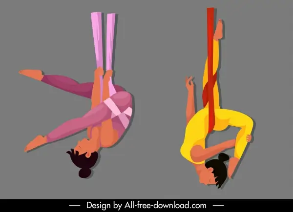 acrobat performer icon women motion sketch cartoon design